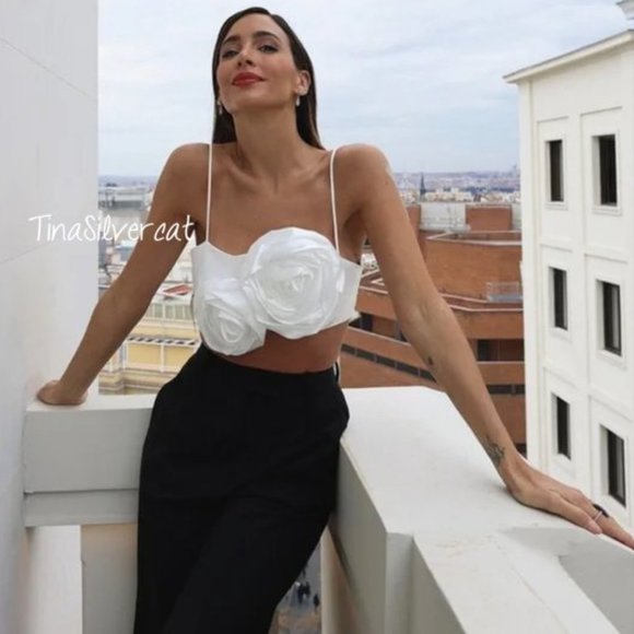 BLOGGER'S FAVE! Zara Floral Appliqué Crop Top White NWT - Picture 5 of 17